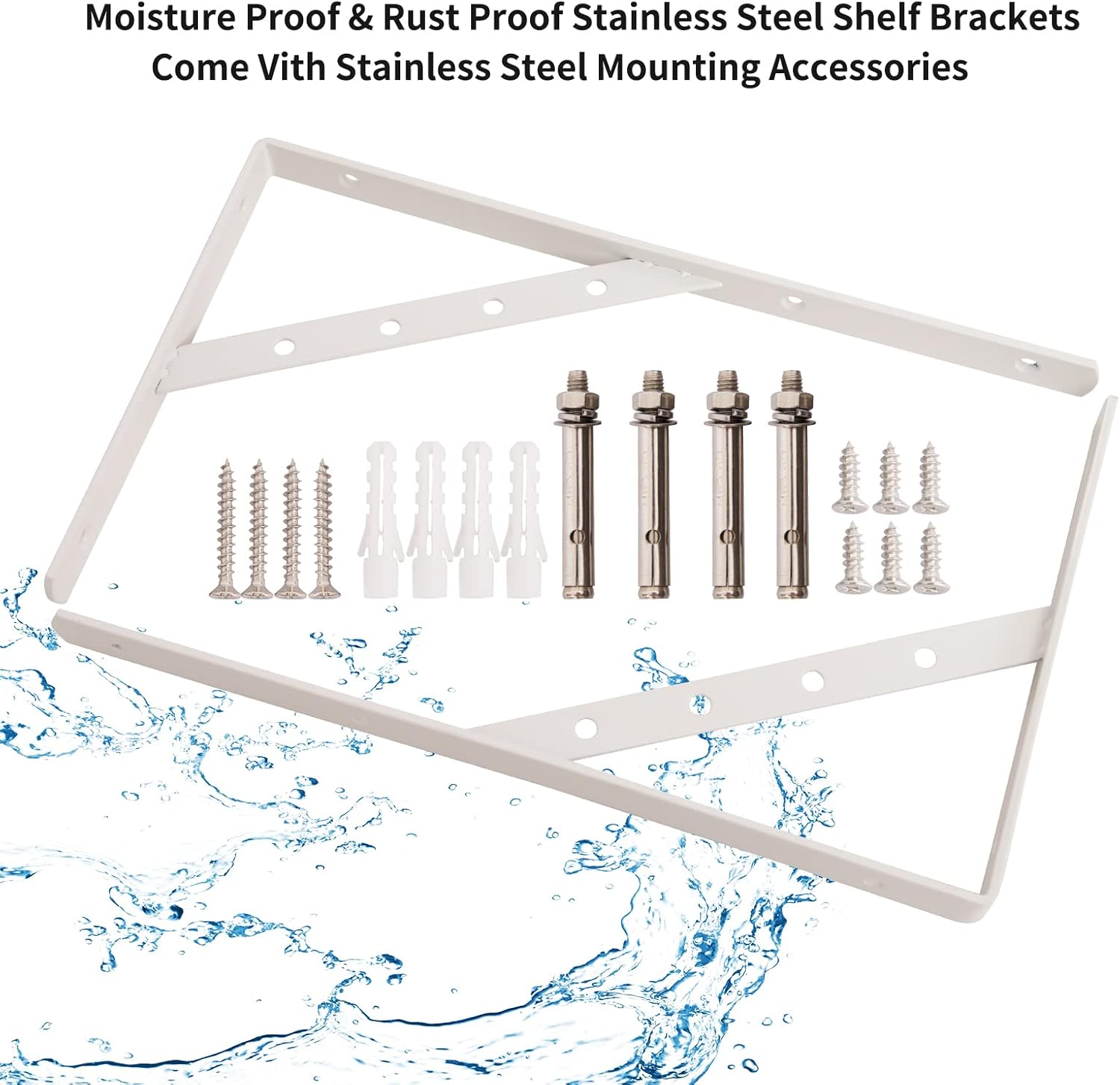 Shelf Brackets 14 Inch, Heavy Duty 90 Degree Floating Wall Shelves Brackets Triangle Shelf Brackets, Solid Stainless Steel Decorative Angle Brackets, 2-Pack (White)