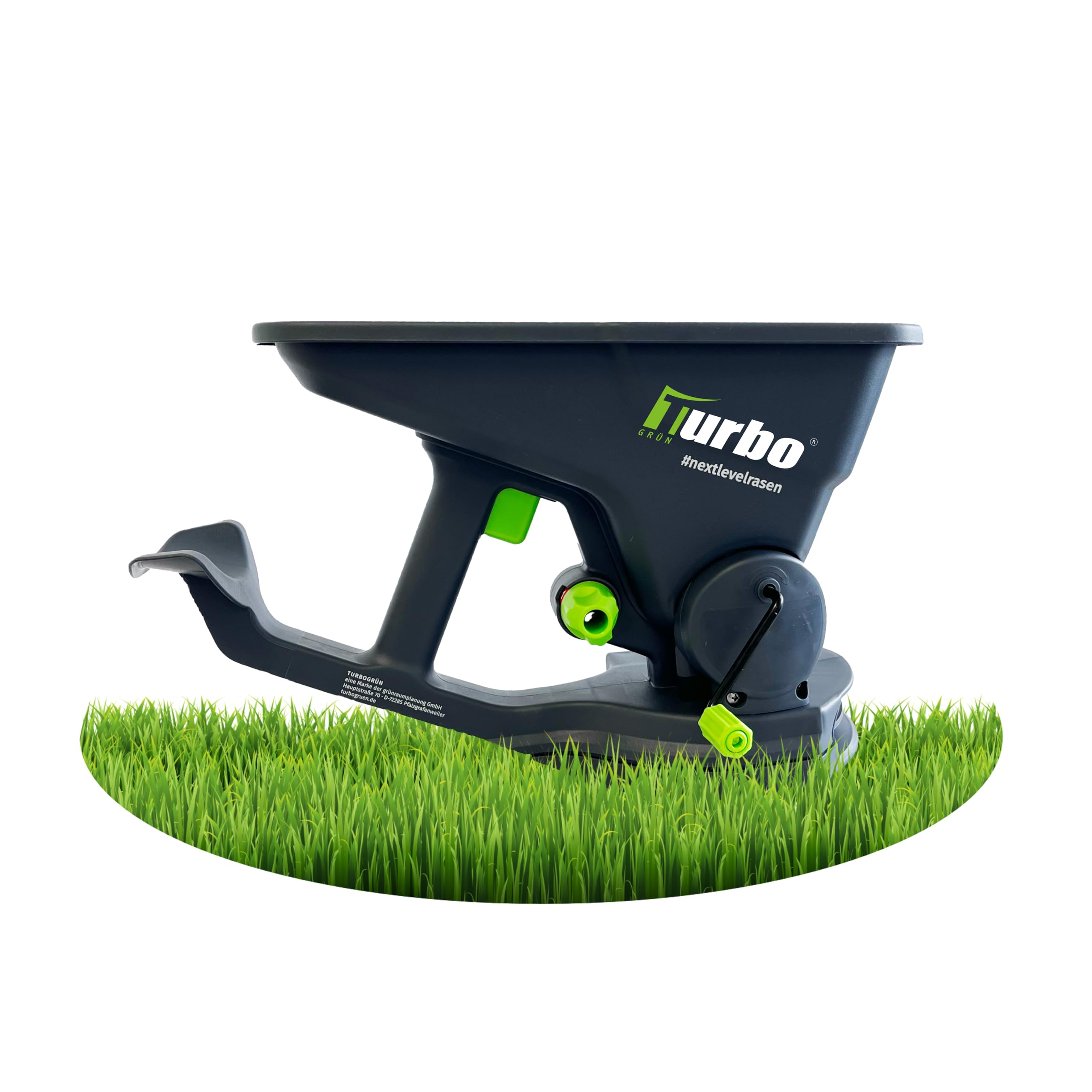 Turbogrün Épandeur à main, idéal comme épandeur d'engrais pour engrais, graines, terre ou sel, épandeur d'engrais pour pelouse, avec manivelle, pour saupoudrer et fertiliser avec précision