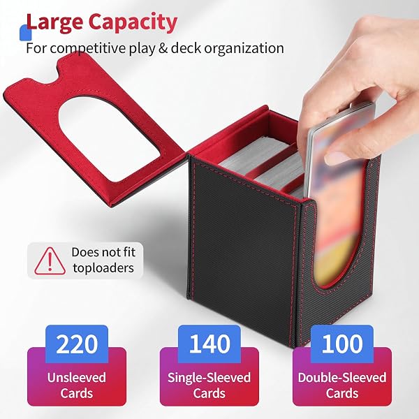 Euqvunn TCG Deck Box avec fenêtre d'affichage, peut contenir jusqu'à 130 cartes à pochettes simples, 2 séparateurs pour rangement facile, idéale pour l'exposition et le transport (Noir Rouge - 2
