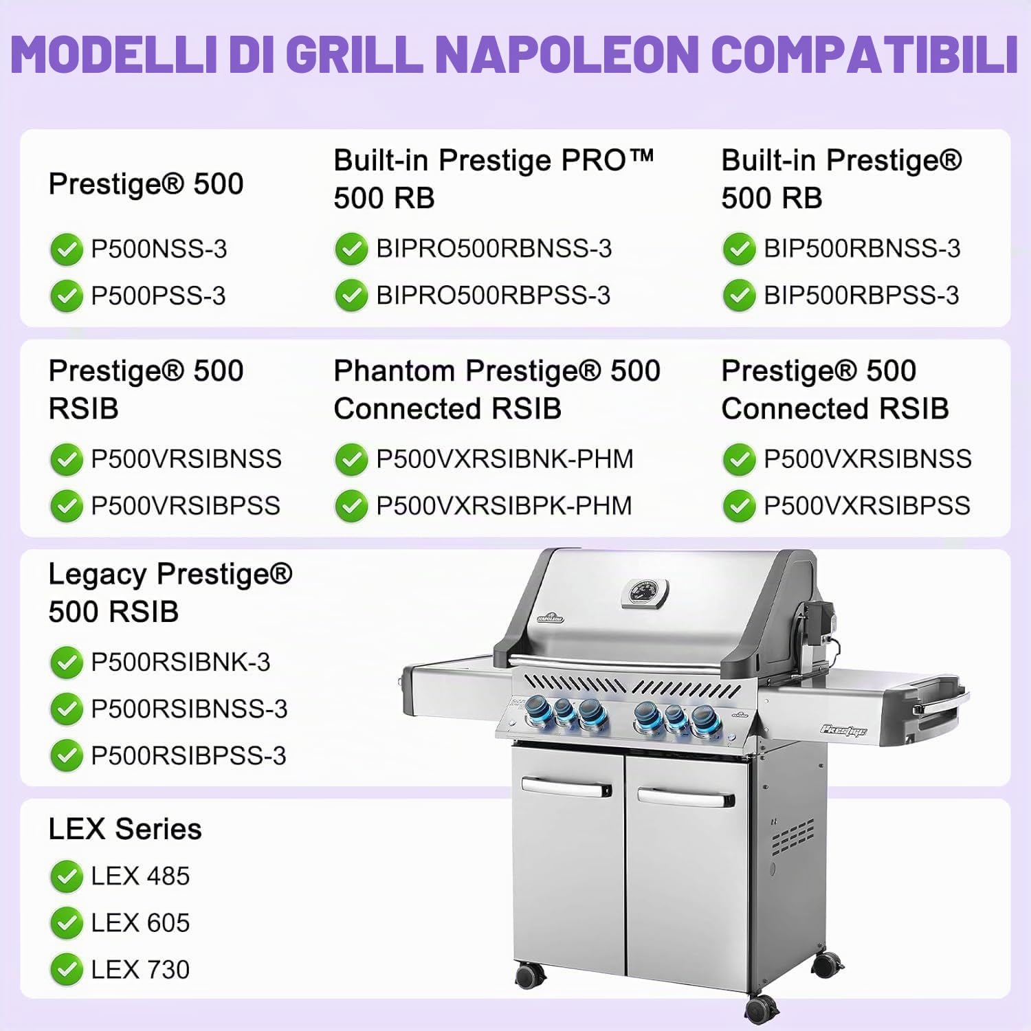 Set di 2 griglie in ghisa per Napoleon Prestige 500, PRO 500, LEX 485 – 45 x 33,5 cm (ciascuna), 45 x 67 cm (totale) – griglie di ricambio resistenti