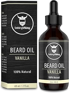Striking Viking Vanilla Beard Oil (Large 2 oz.) - 100% Natural Beard Conditioner with Organic Argan & Jojoba Beard Oils with Vanilla Scent - Softens, Moisturizers, & Strengthens Beard Growth