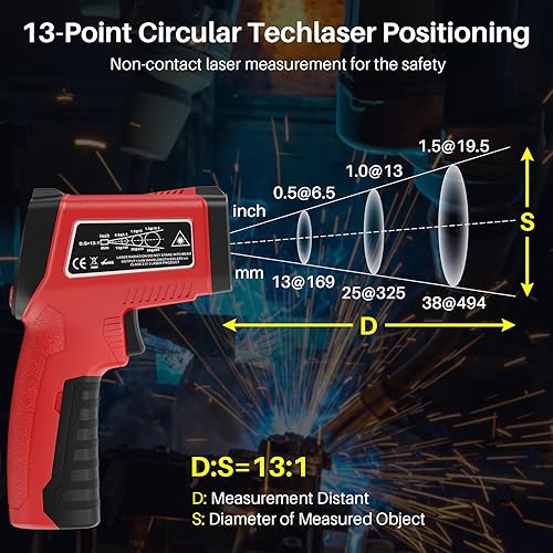Miniatura 5 de Pistola termómetro infrarroja, temperatura láser Gedaye con puntero IR 131, pistola de temperatura de carne con sonda de metal, emisividad