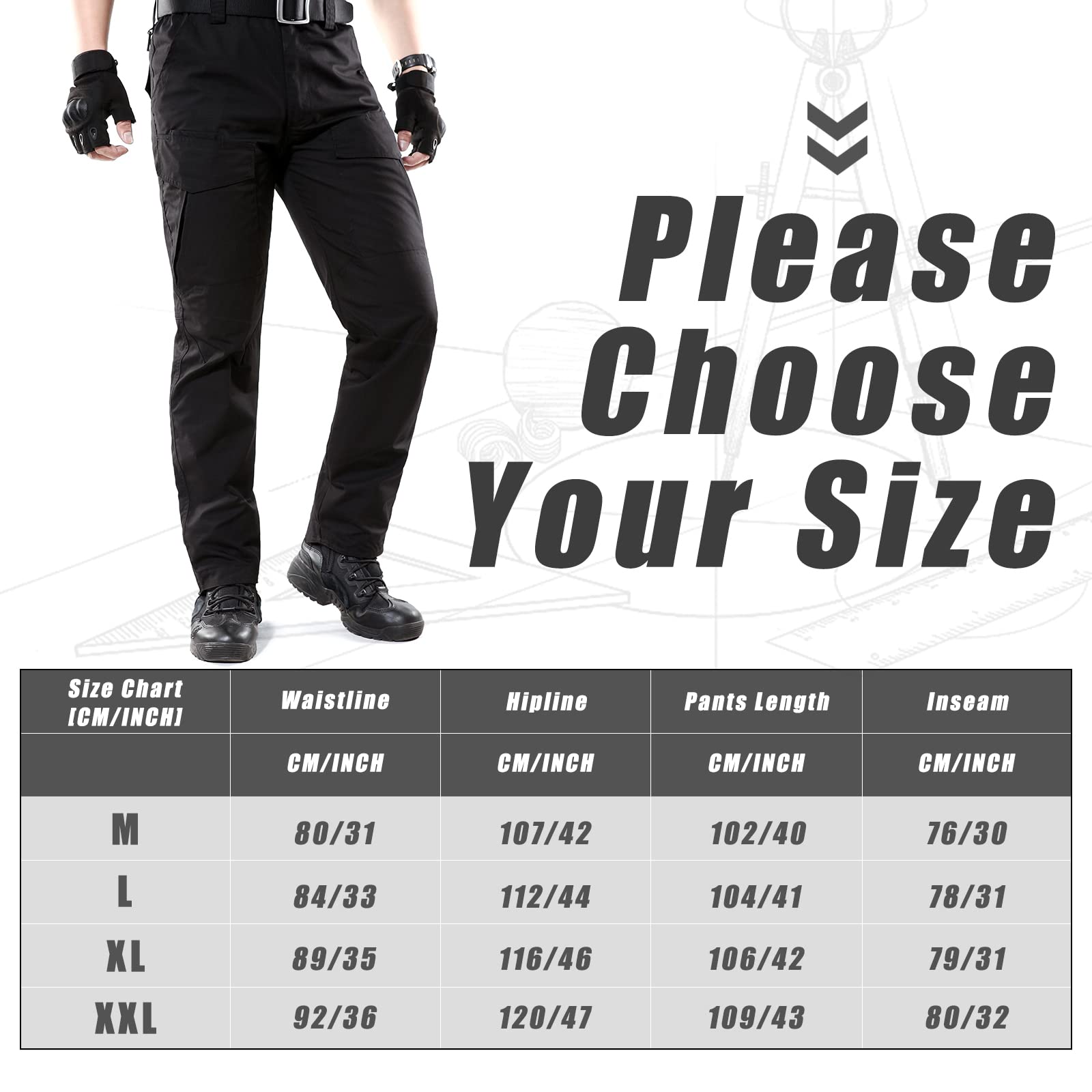 BWBIKE Pantaloni Militari Tattici da Uomo Pantaloni da Paintball da Combattimento Pantaloni da Lavoro Mimetici da Allenamento All'aperto (Senza Cintura), Nero