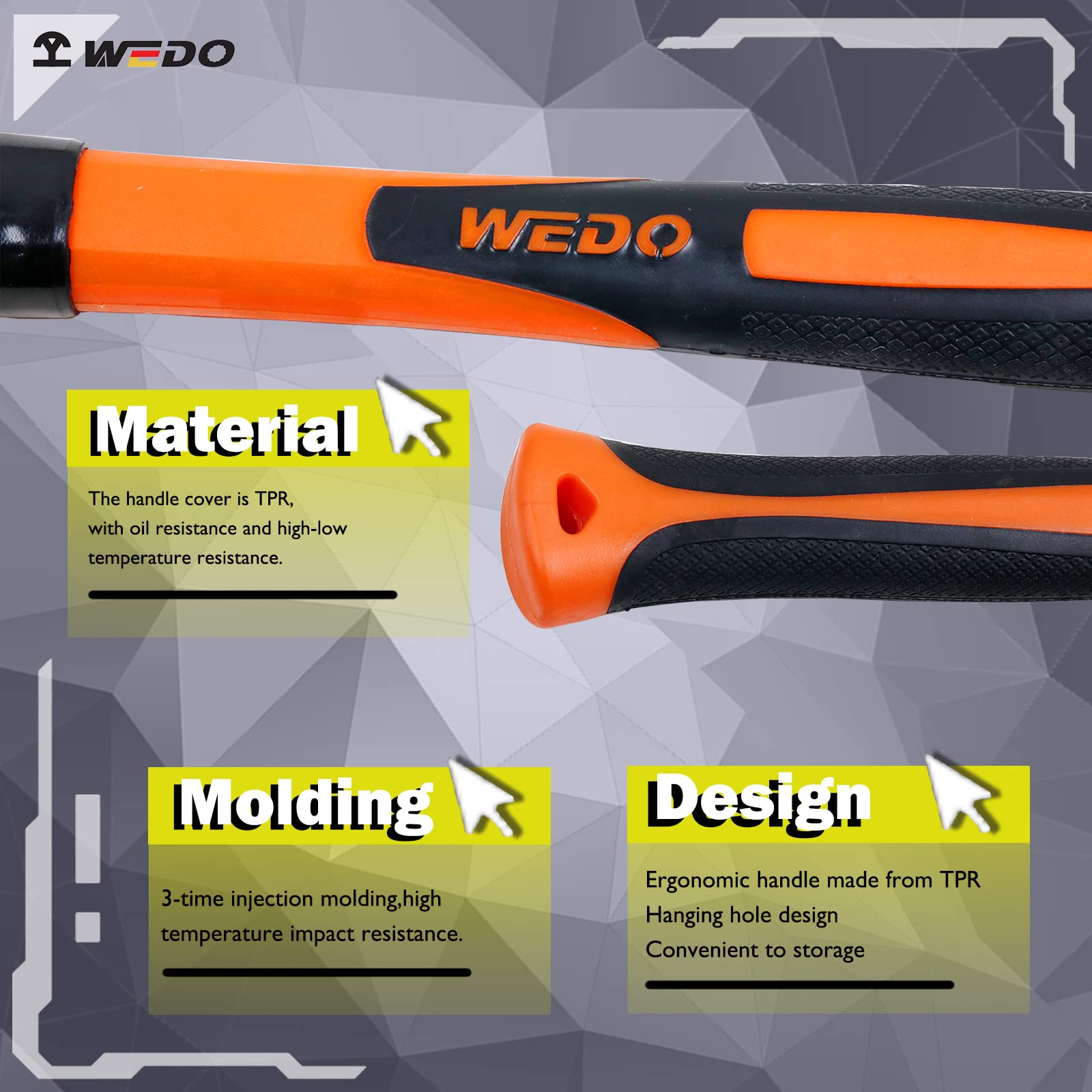 WEDO Młotek z nylonową końcówką, młotek nieparkingowy, miedź berylowa, głowa, 420 g, długość 280 mm, młotek tapicerski, uchwyt z włókna szklanego, certyfikat BAM
