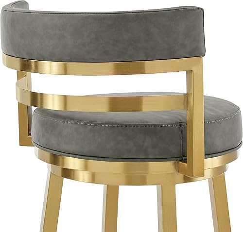 Miniatura 115 de Armen Living Madrid - Taburete giratorio de 30 pulgadas de altura de barra de cuero sintético gris moderno y acero inoxidable cepillado para Gris y