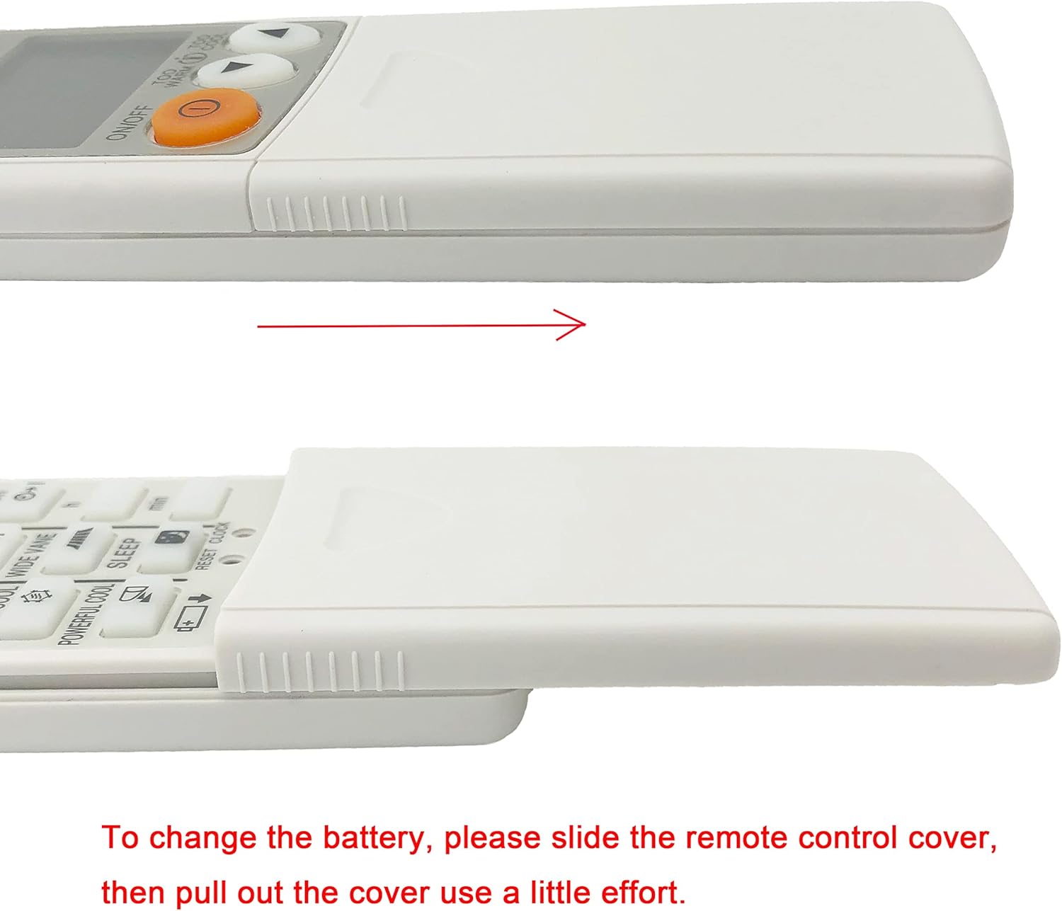 Side view of the remote control showing the sliding battery cover mechanism