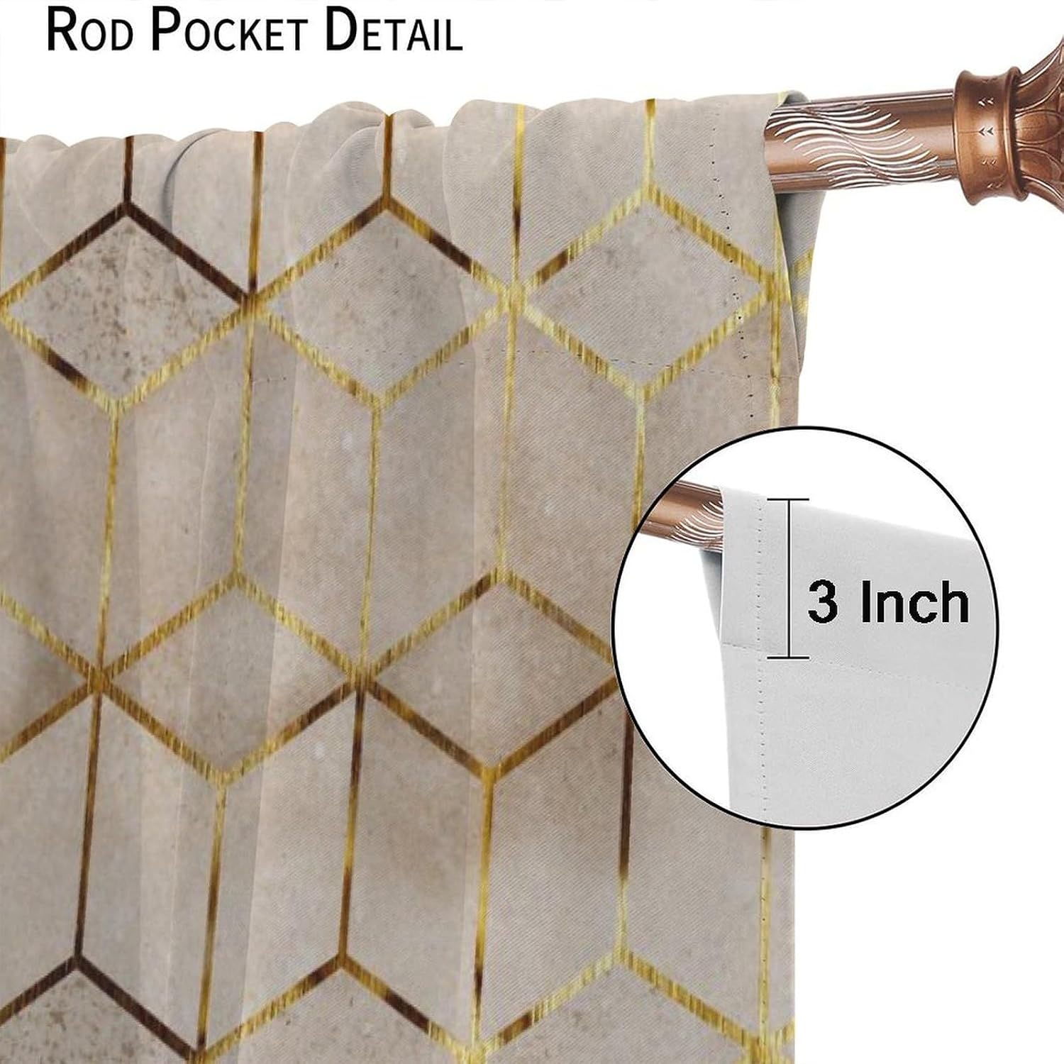 YCness Geometric Marble Curtains, Brown Gold Abstract Geometry Hexagon Pattern Texture Window Treatments for Bedroom Living Room, Brown Ombre Marble Drape 2 Panel Sets,42x45 Inch
