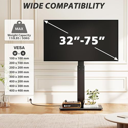 Miniatura 16 de TAVR - Base universal para TV de piso para televisores de 32 a 70 pulgadas de hasta 110 libras con soporte giratorio de altura ajustable, base de
