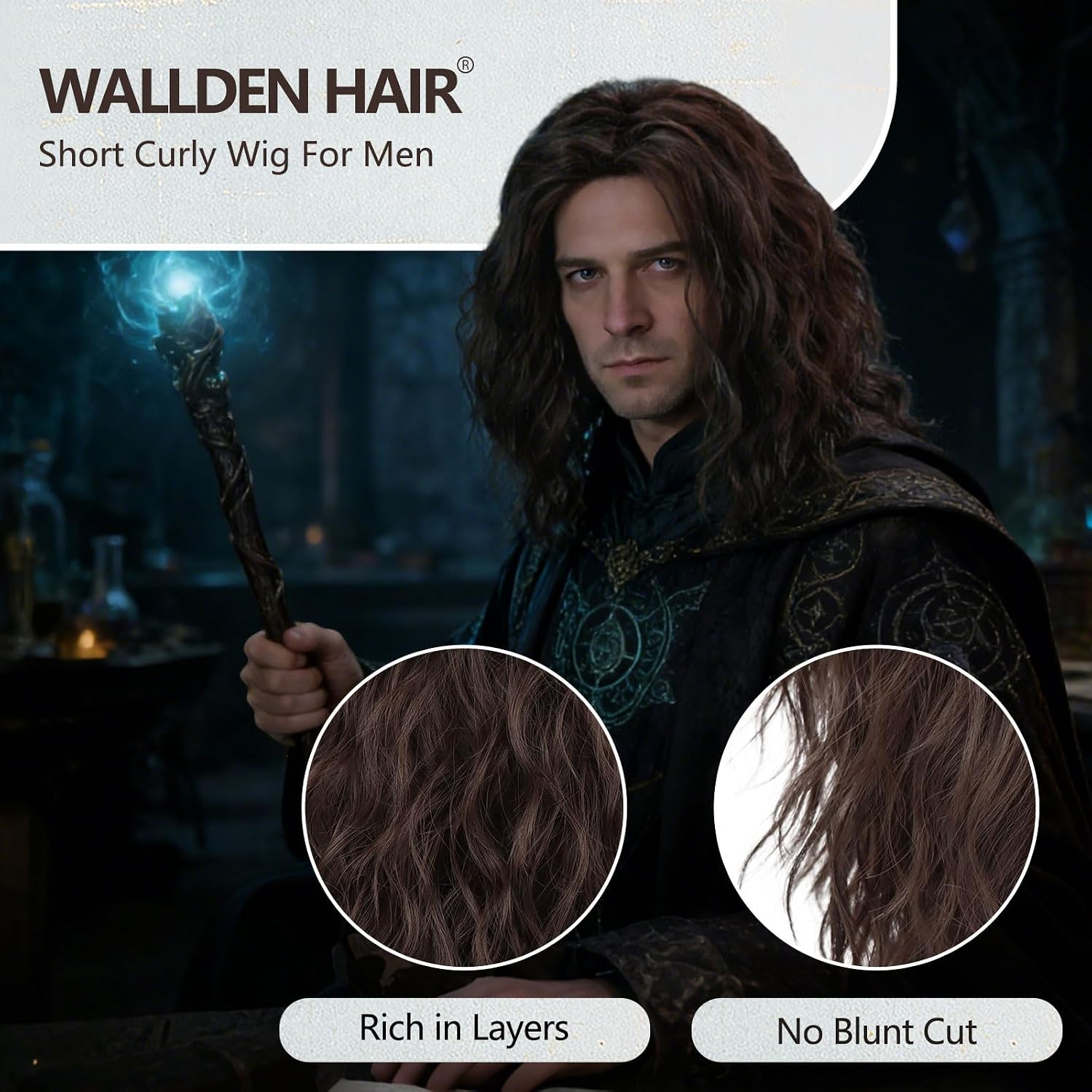 Mens Brown Curly Wig Short Heat Resistant Synthetic Male Wigs for Costume Party Cosplay Halloween Anime or Fun(14inch, Brown)