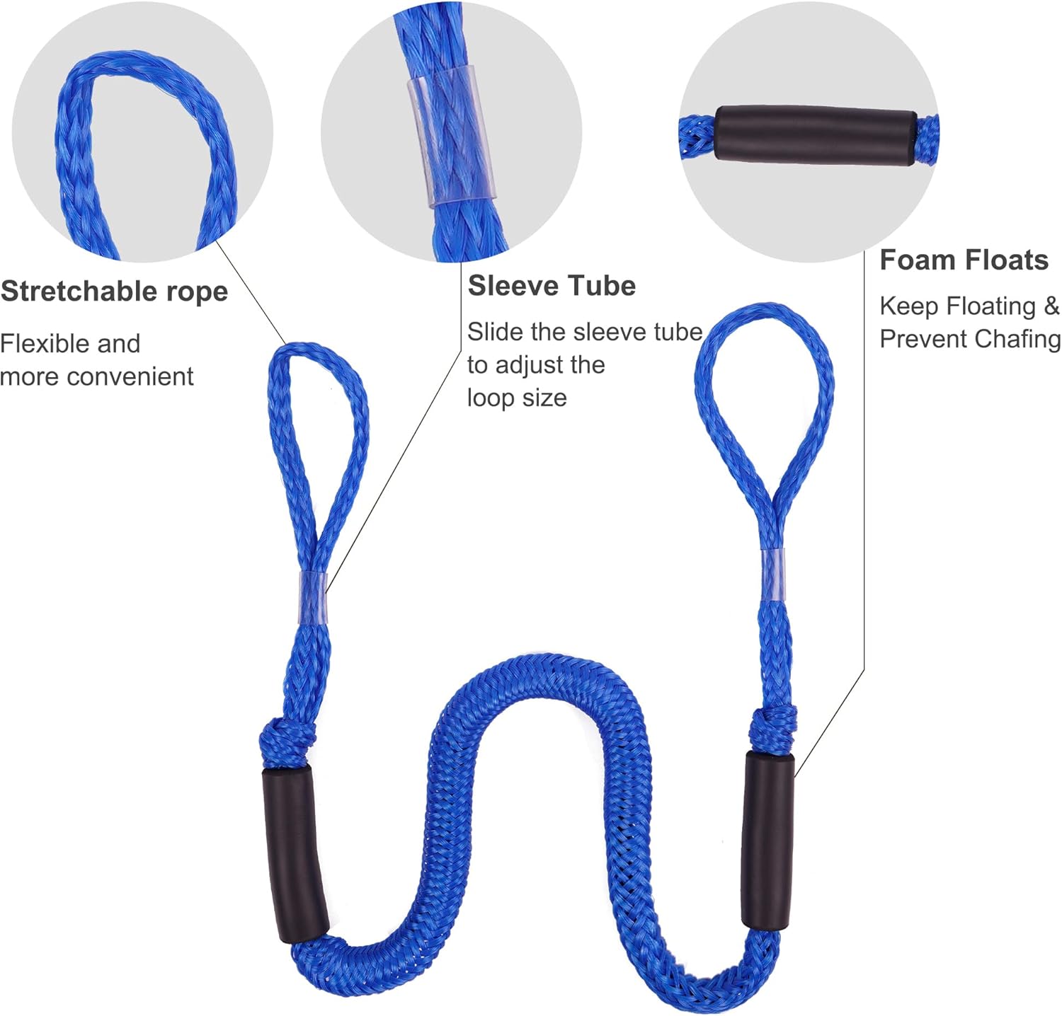 Bungee Dock Line Mooring Rope Bungee Cord Docking String Dockline for Boats, Kayak, Jet Ski, Pontoon, Canoe, Power Boat WaveRunner Blue (4X)