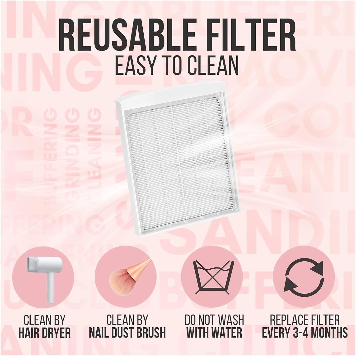 Nail Dust Collecting Machine, Rechargeable Nail Dust Collector with Reusable Filter, Electric Nail Cleaner, Vacuum Cleaner for Nail Studio and Home