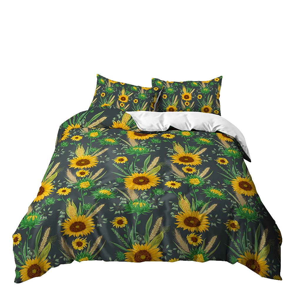 Meiju-Shop Men's Sunflower 5 Meiju Duvet Cover Set 3 Piece For Single Double Super King Size Bed, 3D Pastoral Style Printed Bedding Set Microfibre Bed Set With Quilt Case And Pillowcases 50X75cm (,200X200cm)