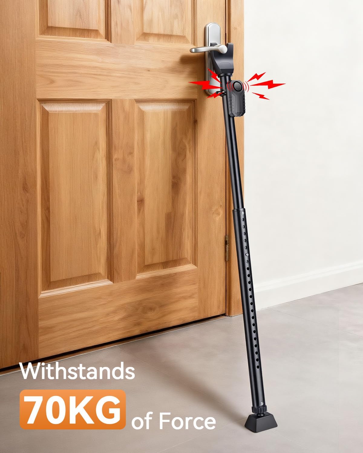 Door Security Bar & Sliding Patio Bar with Alarm, Heavy Duty Stoppers Adjustable Jammer for Home, Apartment, Travel(113 dB Extra Loud Alarm), Black Door Stoppers Security Bar