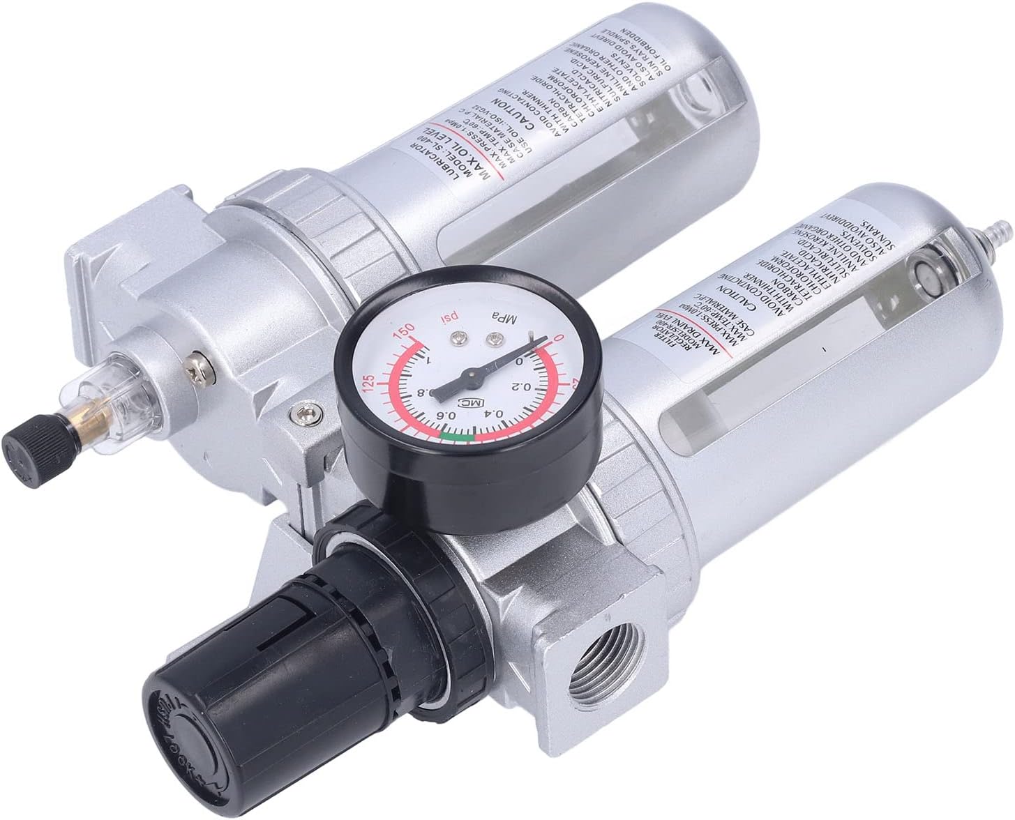 Air Compressor Filter Water Oil Separator and Pressure Regulator with Gauge - G 1/2 Inch Inlet - 4 Micron Filtration Accuracy - Maximum 1 MPa Operating Pressure for Pneumatic