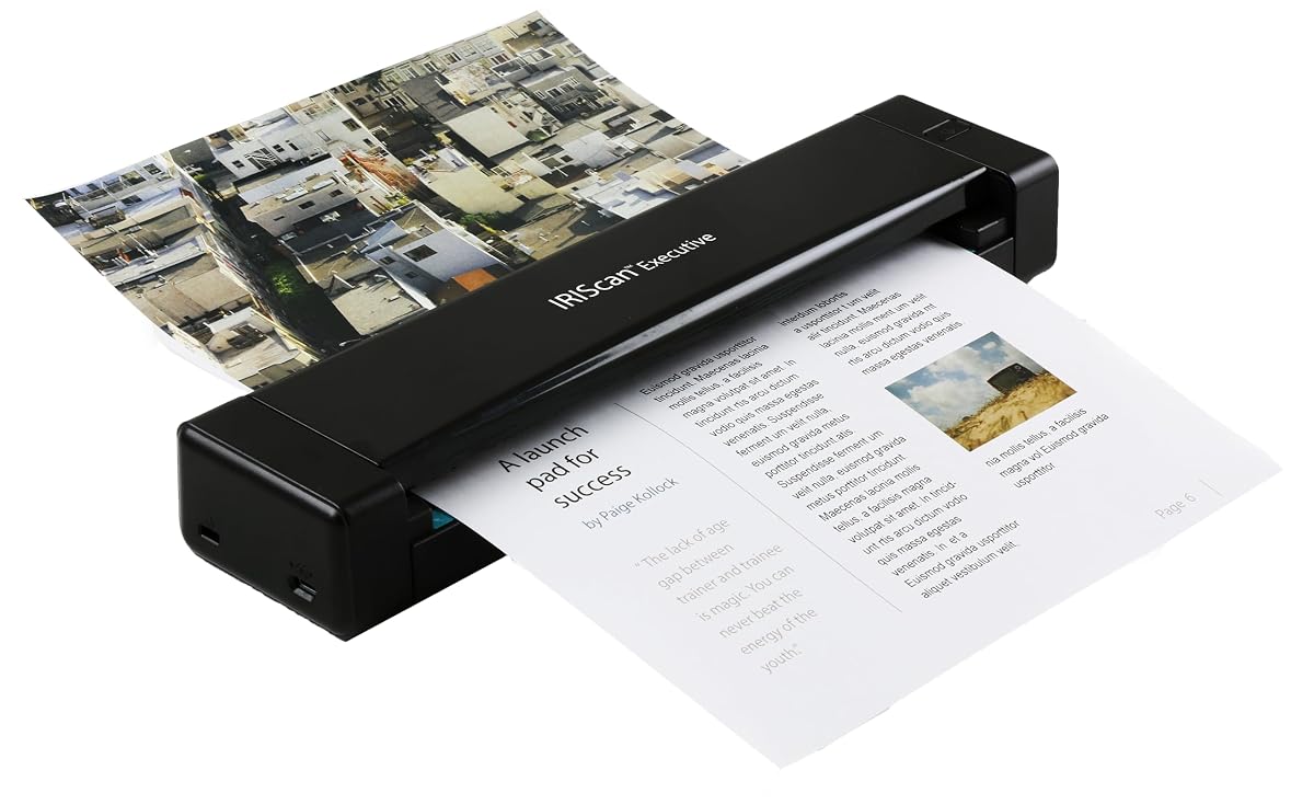 IRIScan Executive przenośny skaner dokumentów A4 8PPM Duplex Scanner - v4: edytor PDF, zasilany przez USB, skaner PDF, OCR, skaner do Word, PDF, XLS, wizytówki do Outlook, skaner zdjęć, Win