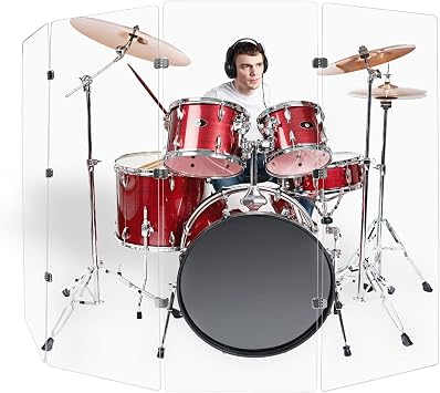 PENNZONI Drum Shield 5ft w/Chrome Hinges, w/ 4 Drum Panels, Chrome Hinges, Premium Clear Acrylic Panels, Drum Screen