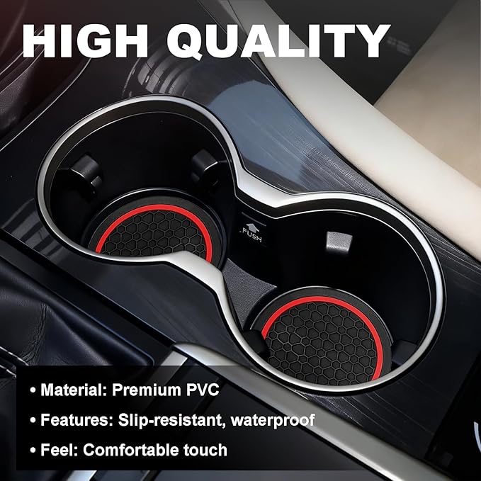 4 Portavasos para Coche Antideslizantes Negro/Rojo miniatura 6