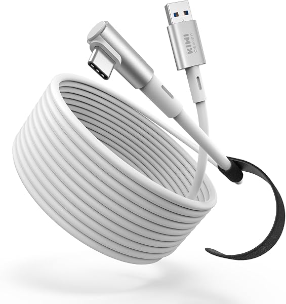 KIWI design Link Kabel 5M Kompatibel mit Meta Quest 3S/Quest 3 Zubehör, Quest 2/Pro/Pico 4 PC Steam VR, USB 3.0 Link Kabel mit 5Gbps Super Speed (Weiß) - 1