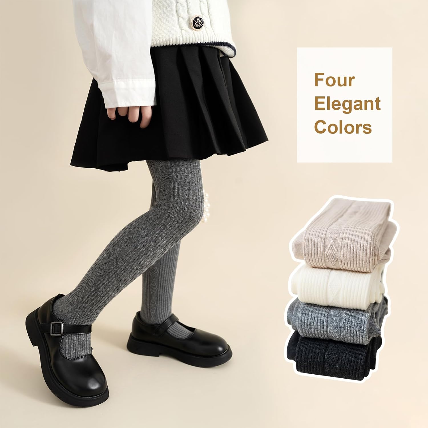 Meeshine 4 Pack Baby Girls Tights Toddler Cable Knit Winter Soft Cotton Footed Seamless Leggings Stockings Pantyhose 2-8T - Image 4