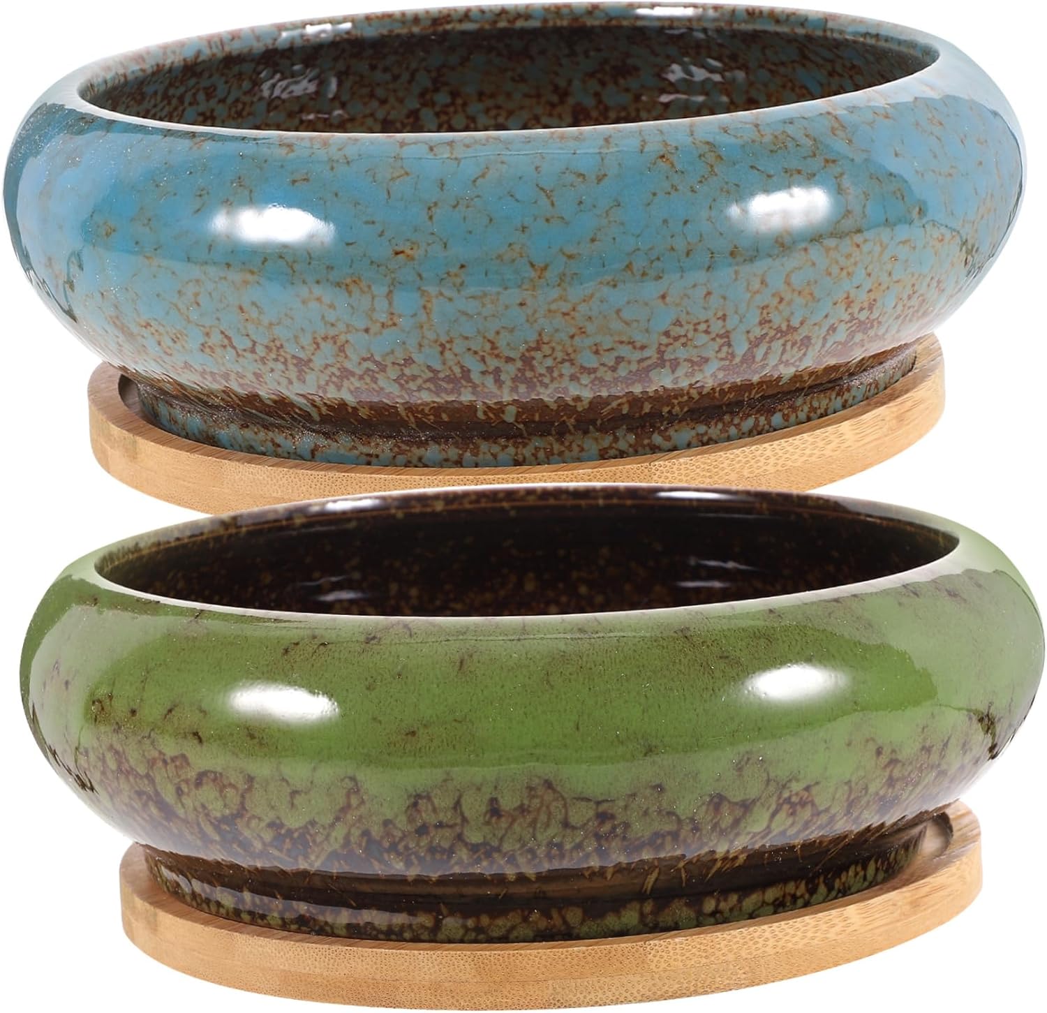 2sets Elegant Ceramic Retro Flower Pots Saucers for Outdoor Garden Decor