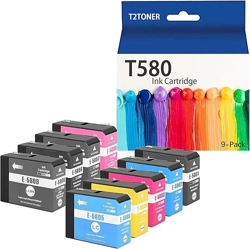 Cartucho de tinta remanufacturado T580 580 de repuesto para impresoras Epson Stylus Pro 3800 3800 Professional Edition. 9 paquetes (T5801 T5802