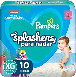 Fralda Pampers Splashers Para Nadar Baby Shark Tamanho XG 10 Unidades