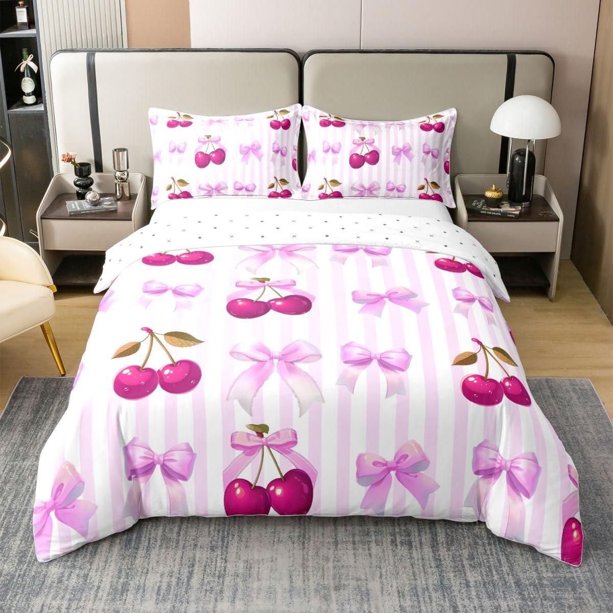 Homewish Kokarda dziewczęca wiśniowa fioletowa królewska poszewka na kołdrę zestawy kokarda urocza estetyczna bawełniana pościel muszka w paski poszewka na kołdrę jedwabna wstążka księżniczka ciepła