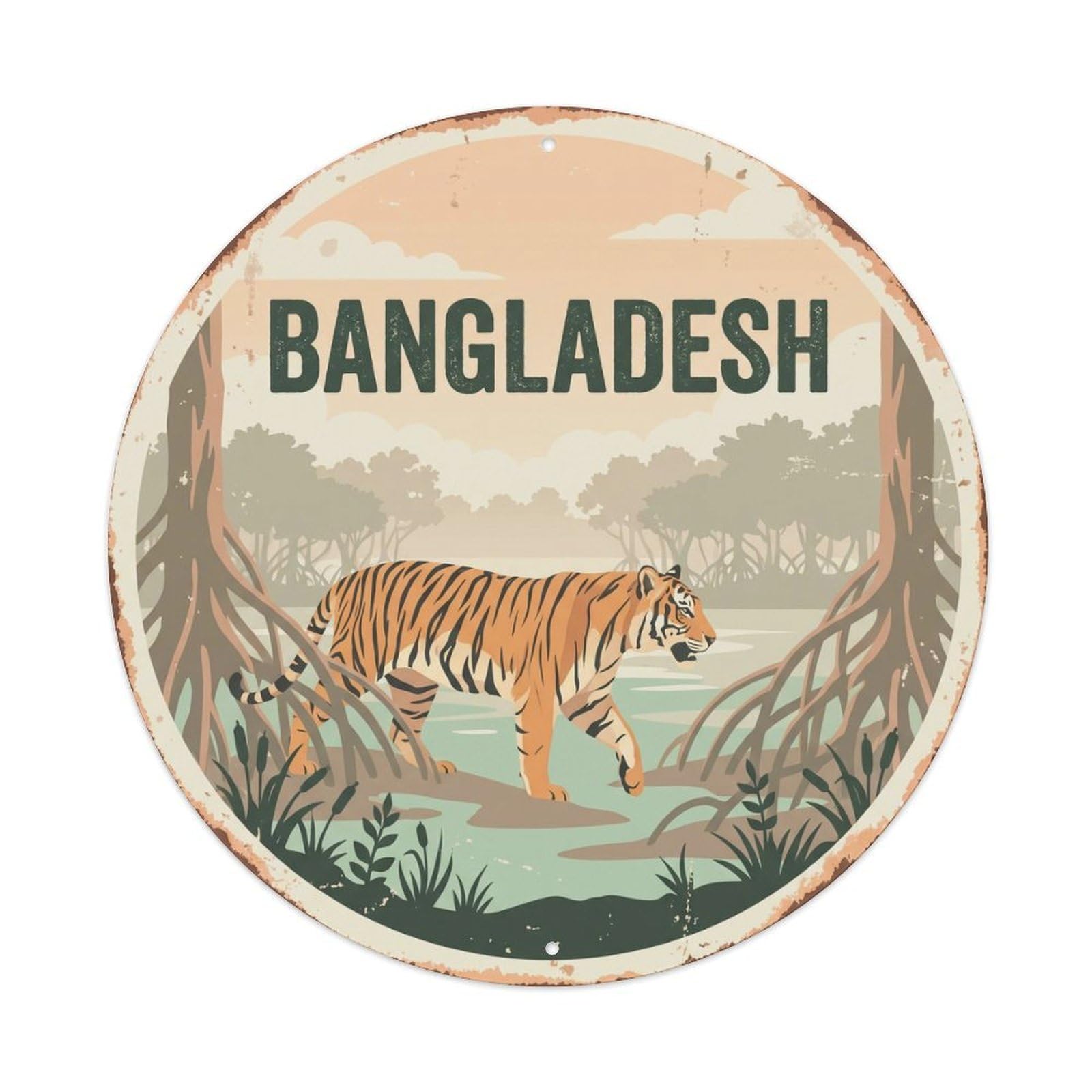 Yrnq 8X8inch Vintage Style Bangladesh Bengal Tiger Sundarbans Mangrove Metal Tin Sign