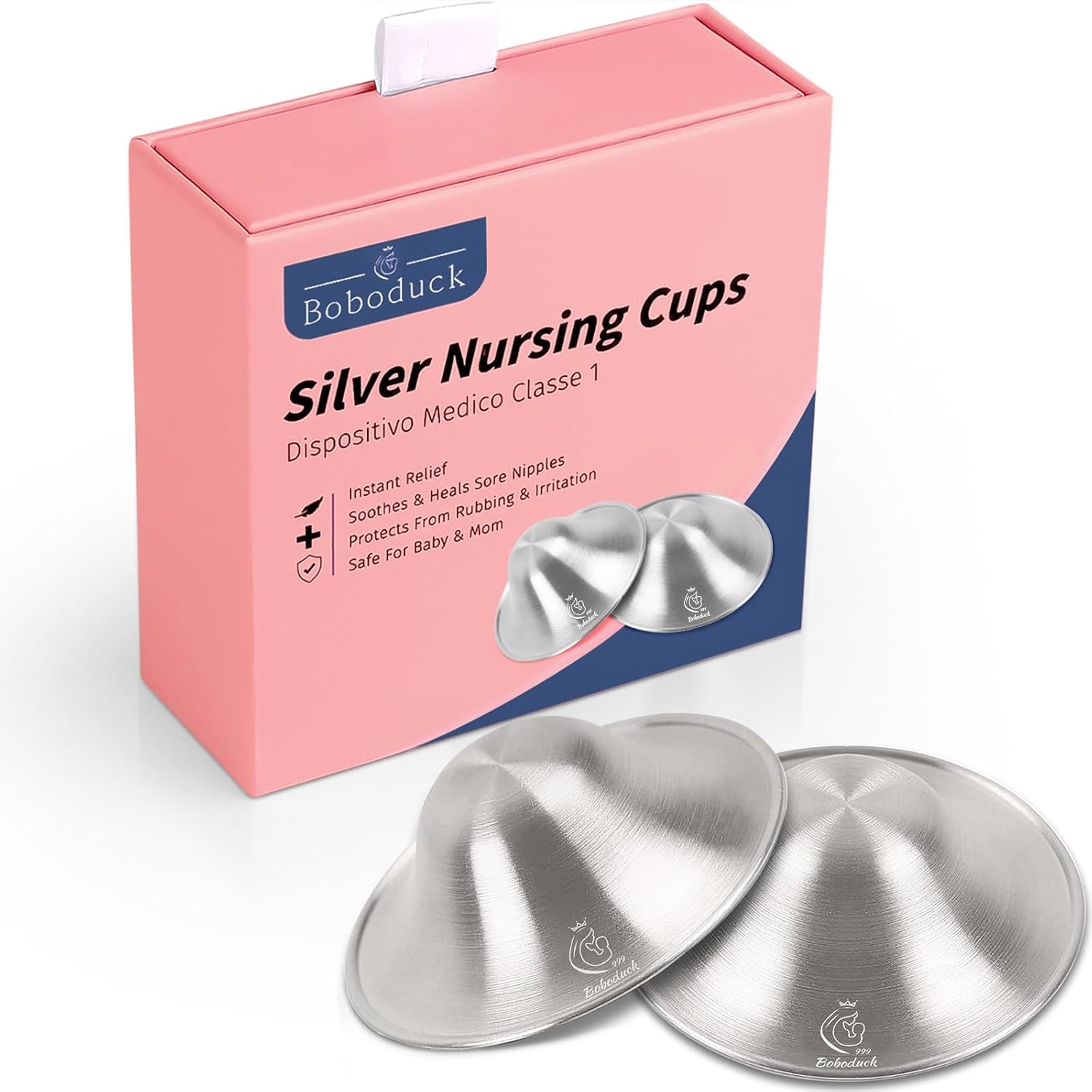 Boboduck Nipple Shields for Nursing Newborn - Trilaminate 999 Silver Nursing Cups Soothe Your Nursing Nipple, Newborn Essentials Nipple Pads, Nipple Covers Protector for Breastfeeding (Standard Size)