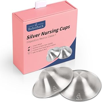 Boboduck Nipple Shields for Nursing Newborn - Trilaminate 999 Silver Nursing Cups Soothe Your Nursing Nipple, Newborn Essentials Nipple Pads, Nipple Covers Protector for Breastfeeding Large Size