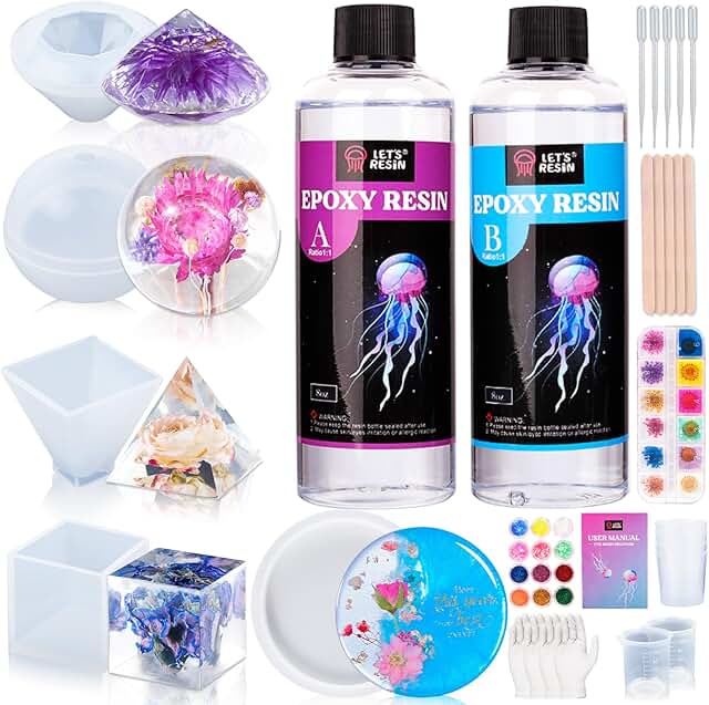 LET'S RESIN Epoxy Resin Kits and Molds Complete Set, 16oz Resin Art Kit ...