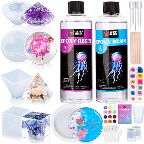 LET'S RESIN Epoxy Resin Kits and Molds Complete Set, 16oz Resin Art Kit with Silicone Molds, Pigment, Dried Flowers, Crafts for Adults, Beginners, Art Supplies for DIY Lovers, DIY Gift for Women