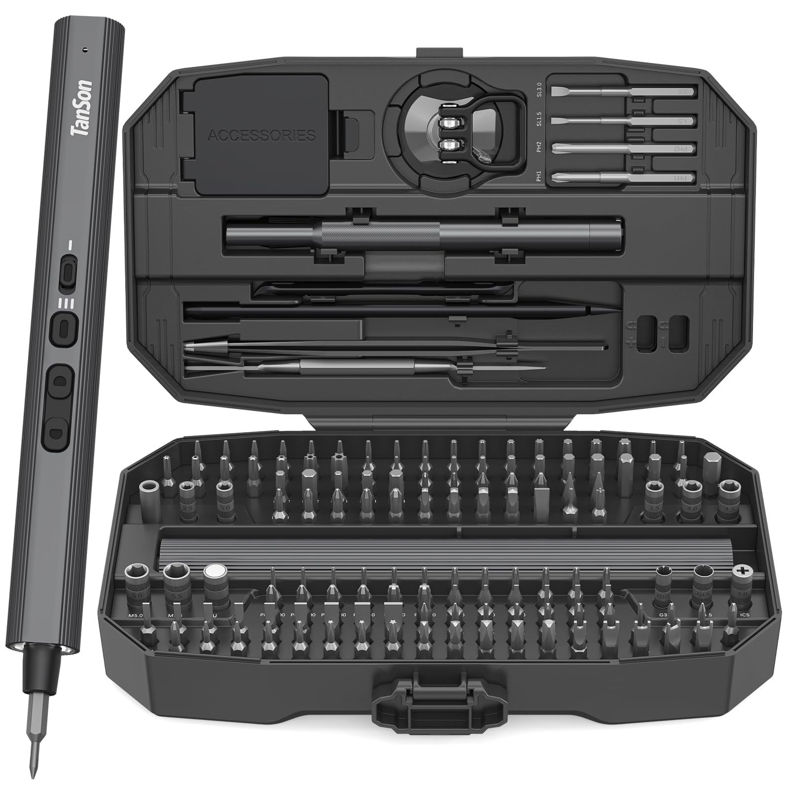 TanSon Set di cacciaviti elettrici di precisione 160 in 1, in acciaio legato di alta qualità, impugnatura ergonomica, custodia robusta, ideale per riparazioni di computer, laptop e dispositivi