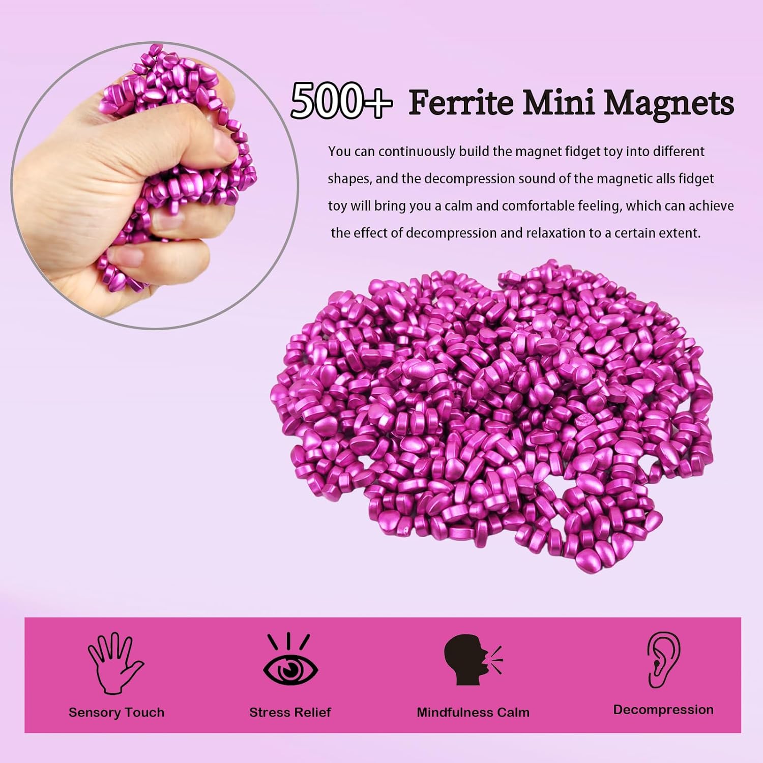 Magnetic Ferrite Putty Rock, More Than 500 Mini Weak Magnet Smooth Ferrite Pebbles, Small Magnetic Beads Fidget Adults Toys for Office,Tiny Magnet Balls Fidget Toys for Adults and ADHD