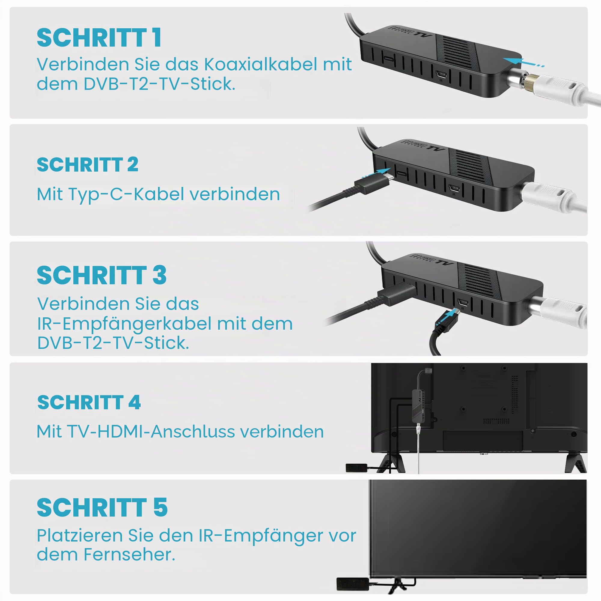 Leyf DVB-T2 DVB-T2 Decoder Full HD 1080P, TV-Decoder, versteckt hinter dem TV, Digitalanzeige, HEVC H265 Main 10 Bit, 2-in-1-Fernbedienung, HDMI/AV, USB