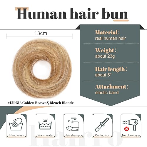 Miniatura 3 de Hairro Moño desordenado para mujer, coleteros de cabello humano real, extensiones de cabello recogido al instante, con banda de goma elástica, 1