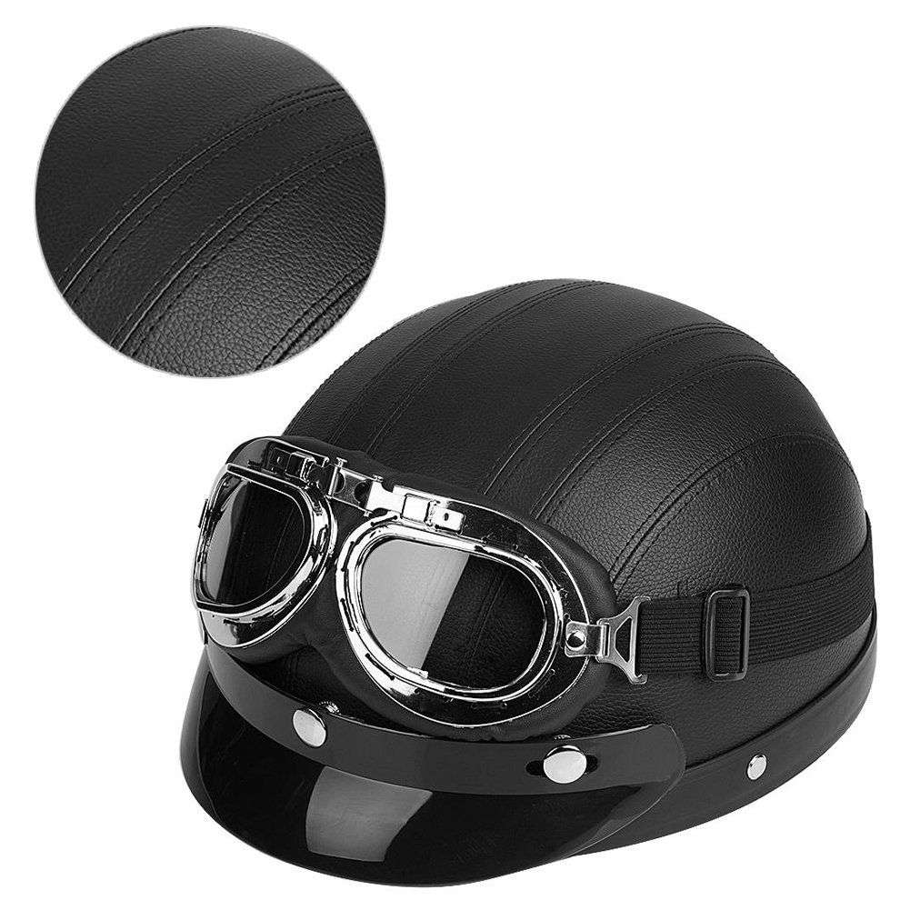 Lekki kask motocyklowy z okularami ochronnymi UV, zdejmowany skórzany szalik, półotwarty kask motocyklowy, półotwarty kask motocyklowy do Cruiser