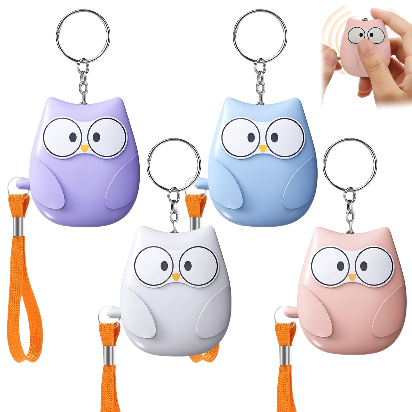 Sporgo 4 Pocket Alarms for Women: 130dB, Self-Defense with LED Illumination and Keychain, Personal Alarm for Women, Men, and Elderly, Owl Style (B)