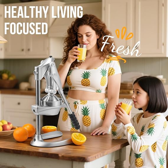 Manual Juicer, Easy to Use, Stainless Steel Juice Press for Citrus Fruits | Extended Handle, Max Extraction, Dishwasher Safe, Extra-Large, Squeeze Multi-Fruits, Ideal for Home, Travel, Commercial Use