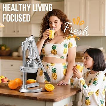 Manual Juicer, Easy to Use, Stainless Steel Juice Press for Citrus Fruits | Extended Handle, Max Extraction, Dishwasher Safe, Extra-Large, Squeeze Multi-Fruits, Ideal for Home, Travel, Commercial Use