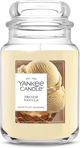 Yankee Candle Vela perfumada de vainilla francesa, tarro grande de 22 onzas con hasta 150 horas de tiempo de combustión, regalo, vacaciones