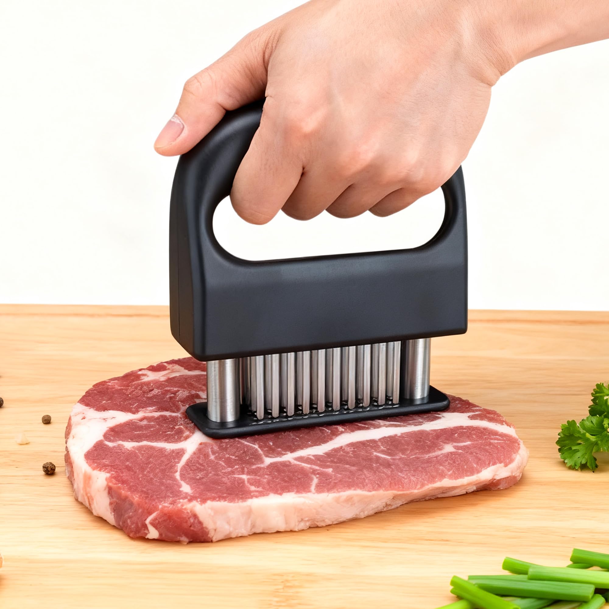 Meat Tenderizer Tool 48 Stainless Steel Needle Blades — Ultra Sharp 48-Pin Steak Tenderizer for Beef Pork Chicken Turkey Fish with Non-Slip Handle Dishwasher Safe 304 Stainless Steel