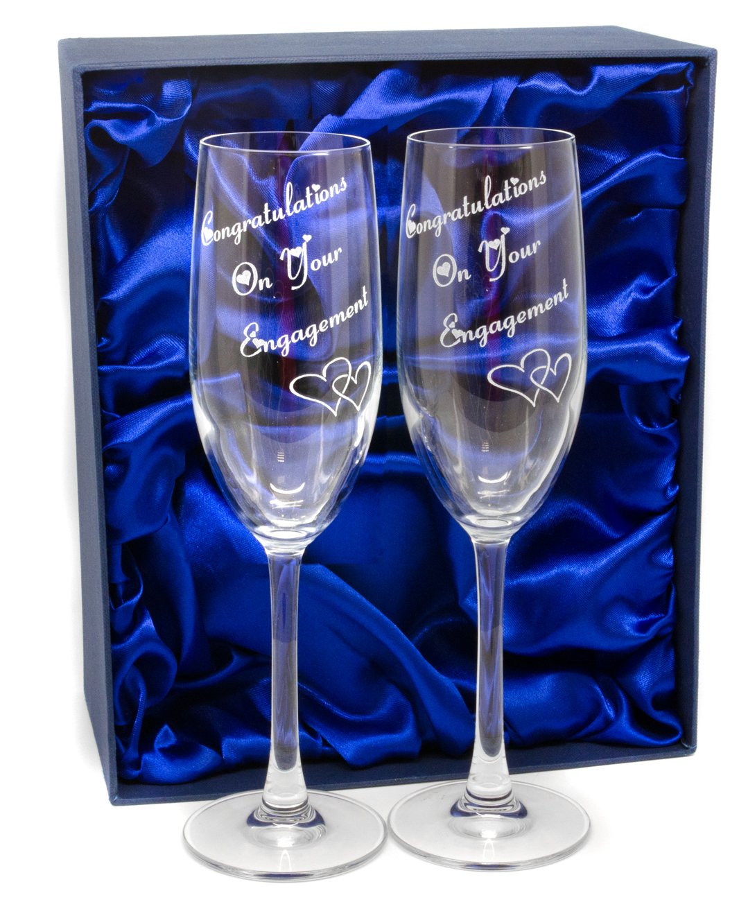 County Engraving Two Personalised 'Congratulations on your Engagement' Champagne Flutes, Engraved Gift - Enter Your Own Custom Text