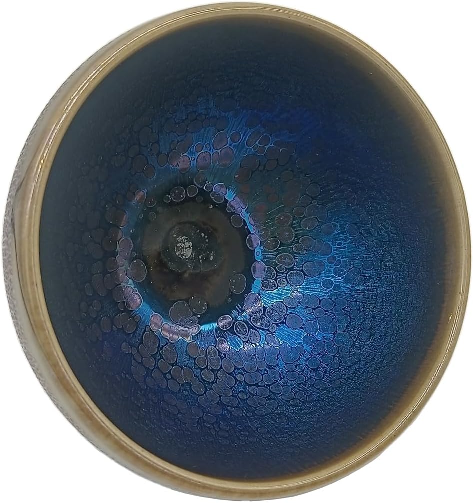 Tenmokus Tea Cup Kiln Change Color and Pattern, 7.1oz / 210ml Porcelain Jianzhan Tea Bowl for Matcha, Handcrafted
