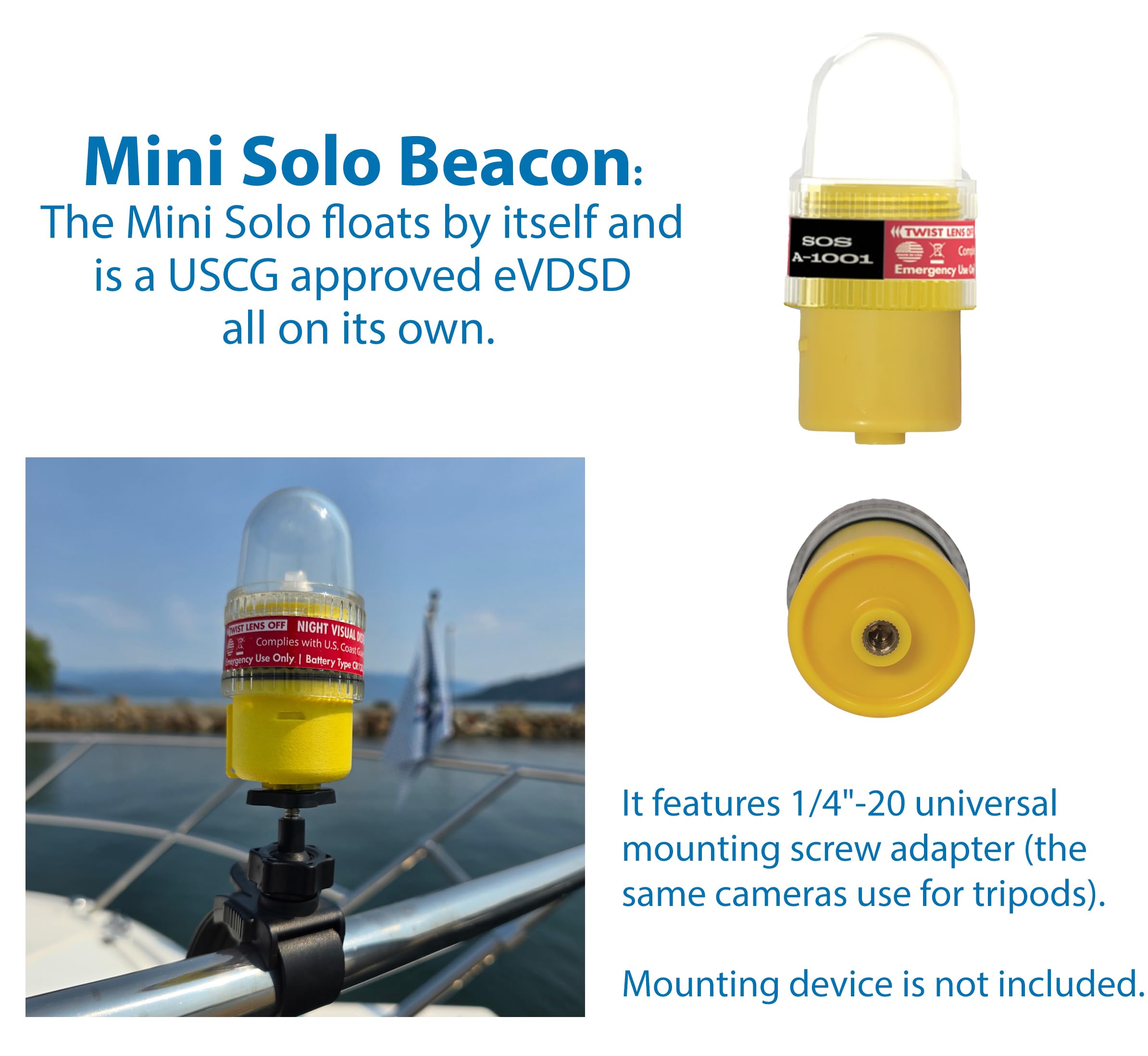 Sirius Signal A-1001 SOS LED 3 en 1 señal de emergencia con mini baliza solo, blanco e infrarrojo, aprobado por USCG, incluye soporte de pantalla, bandera diurna y silbato