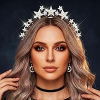Vista 8 de Fashey Diadema de estrella con corona de halo plateado, accesorios para el cabello para mujer (plateado)