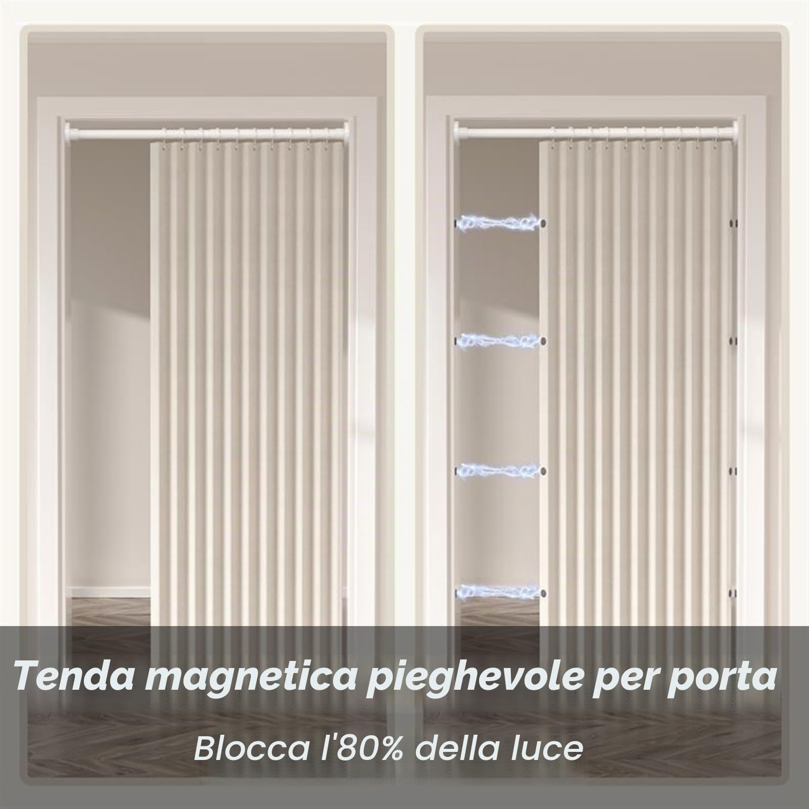 Tende della Porta Oscuranti per Interni, Beige, 80x200cm | Tende Pieghevole Divisorio per Stanze, Tenda Termiche Magnetica Isolanti Termiche, Tende a Pannello, 1 Pezzo, 220g/m²