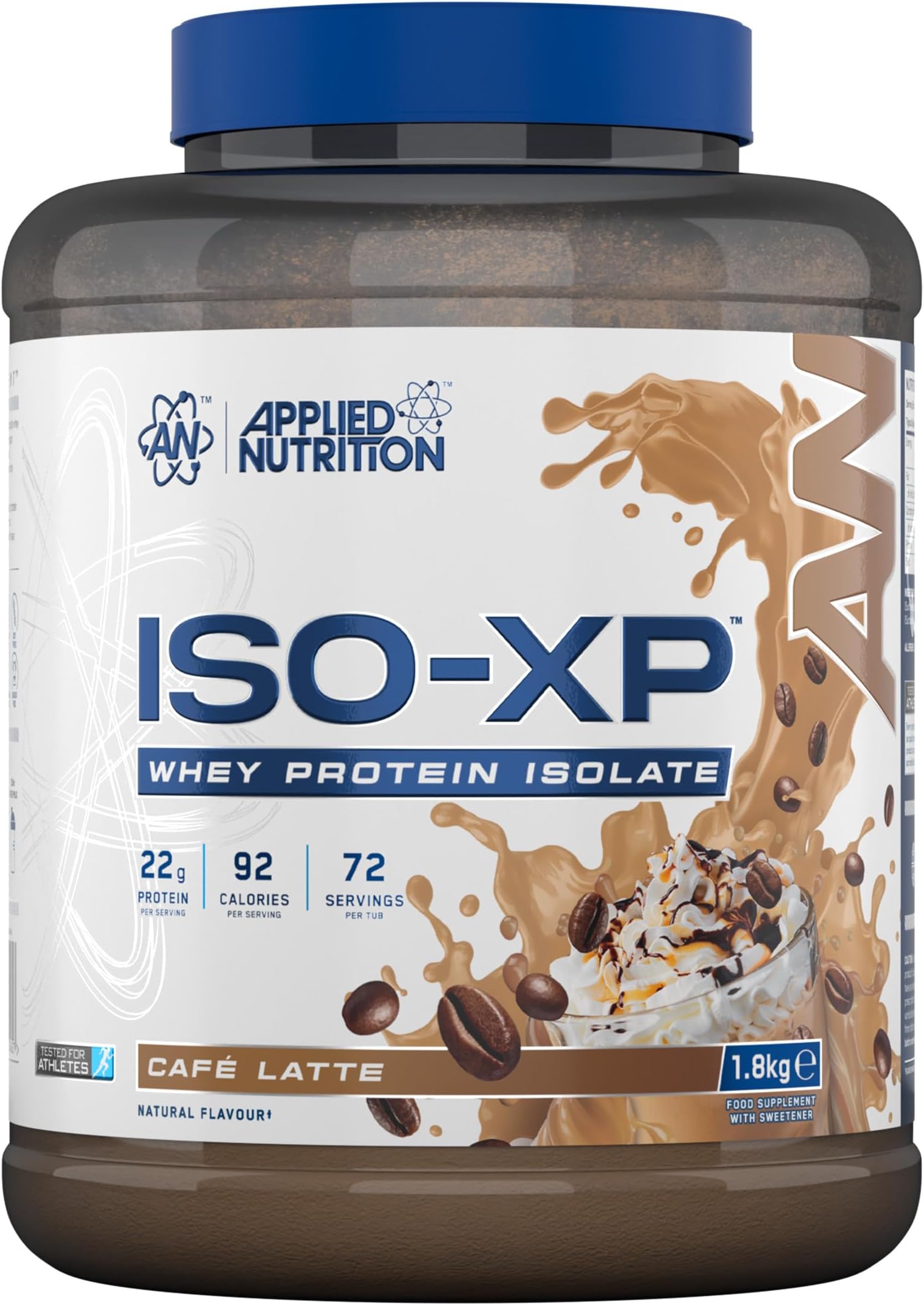 Applied Nutrition ISO-XP Whey Protein Isolate โ Over 21g Protein, Low Carb, Low Fat, BCAA-Rich, Fast Absorption, Soy-Free, Halal-Certified (1.8kg - 72 Servings) (Cafe Latte)