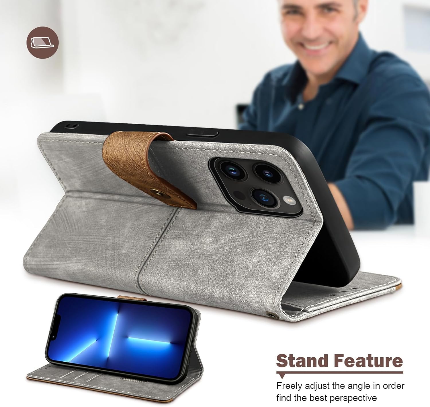 Leather Business Cell Phone Holster for OnePlus Nord CE4 5G,Anti-Slip Scratch Resistant Flip Cover with Card Holder,Stand Feature Wallet Case 6.68 Inches - Gray