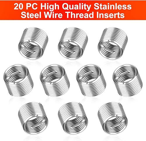 Vista 20 de 15 PCS Kit de inserción de reparación de rosca métrica M10* 0.039 in Juego de herramientas de roscas para reparación de agujeros de tornillo